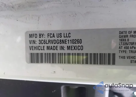 2022 Ram Promaster 2500 High Roof 159 Wb from USA, damaged, VIN 3C6LRVDG8NE110260